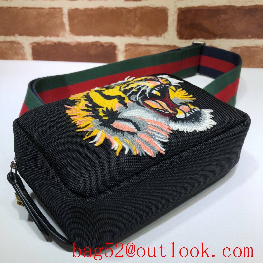 Gucci Men small Canvas v Tiger Head black Belt Bag