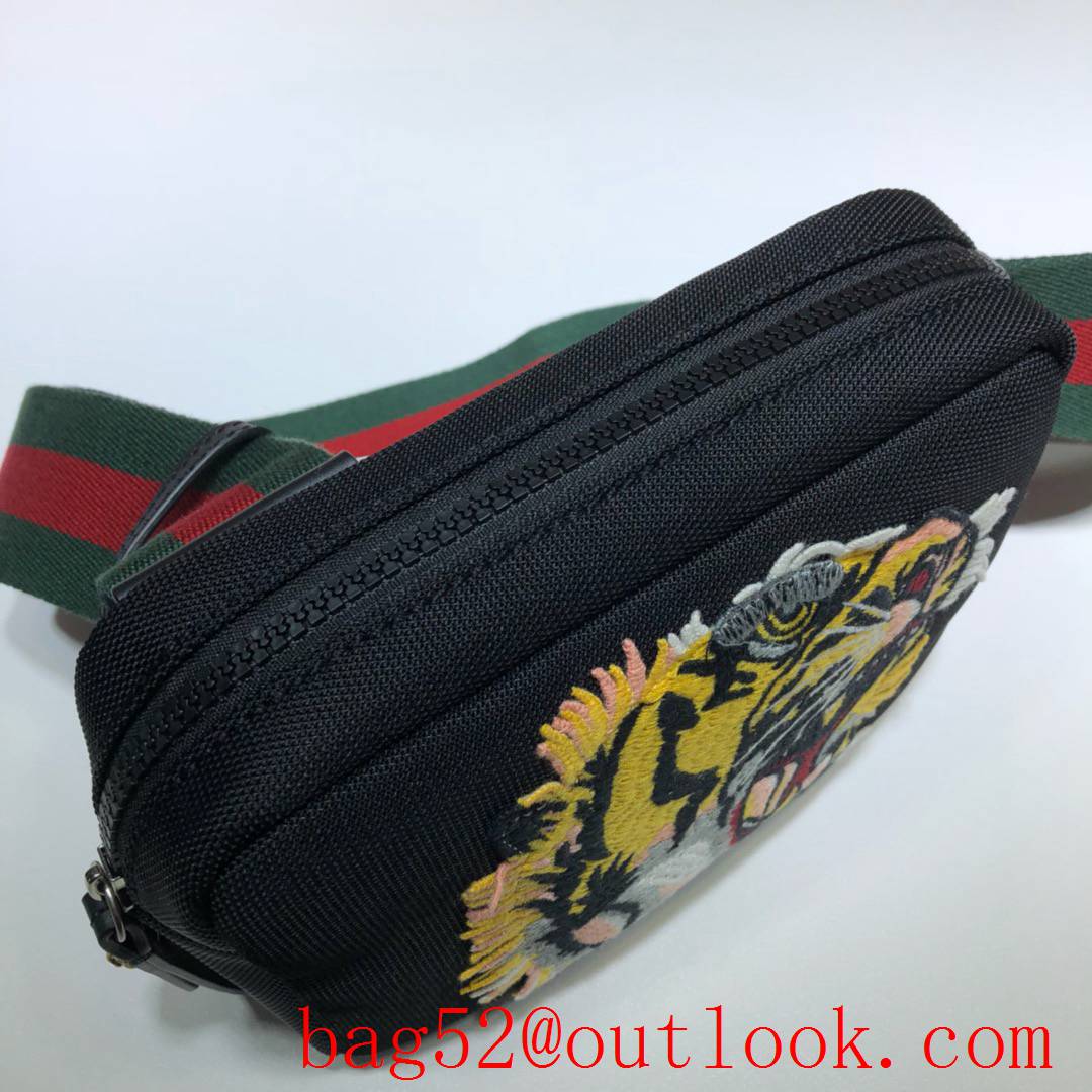 Gucci Men small Canvas v Tiger Head black Belt Bag