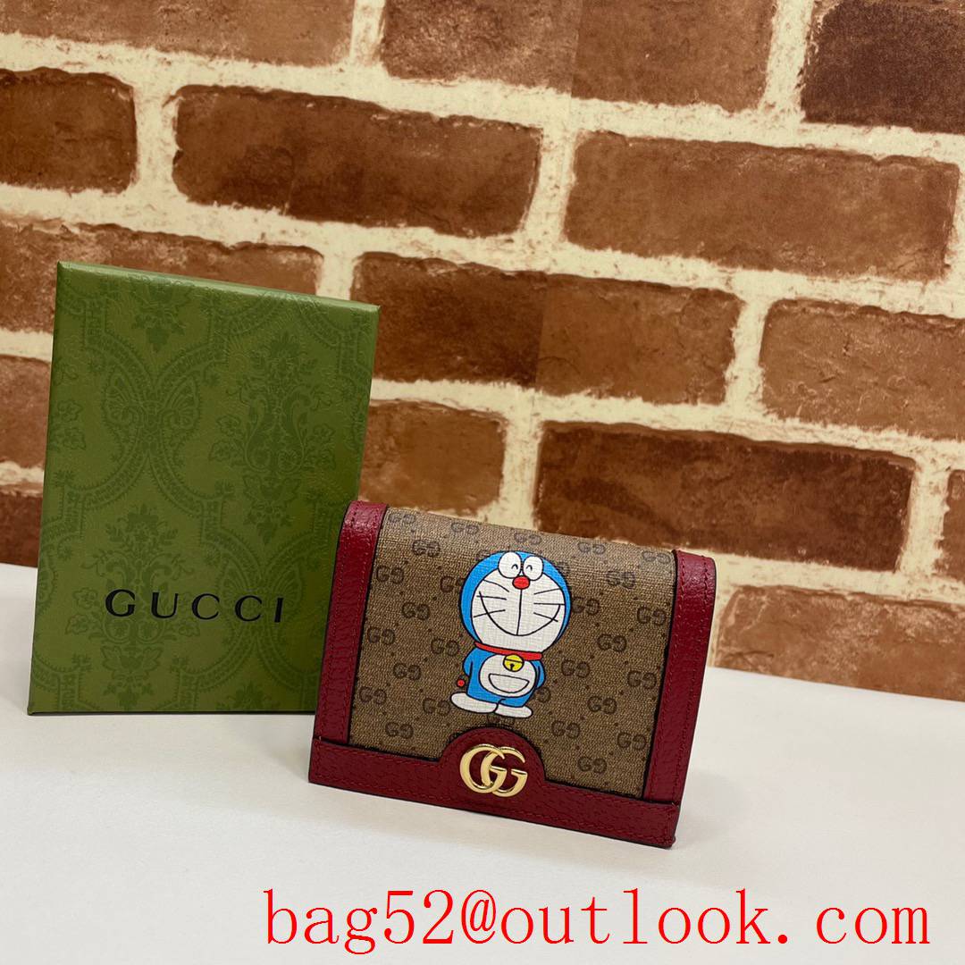 Gucci Doraemon wine Short Purse Card Holder Wallet