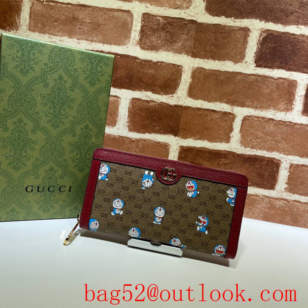 Gucci Doraemon wine Zipper Purse Card Holder Wallet