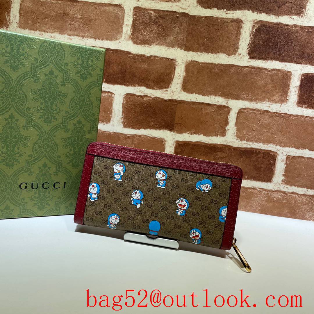 Gucci Doraemon wine Zipper Purse Card Holder Wallet