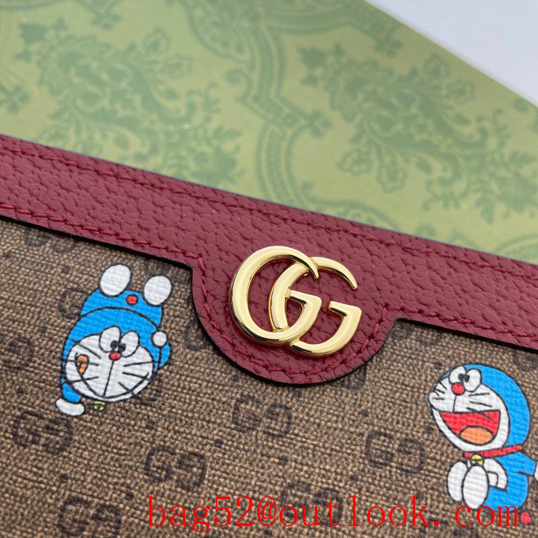 Gucci Doraemon wine Zipper Purse Card Holder Wallet