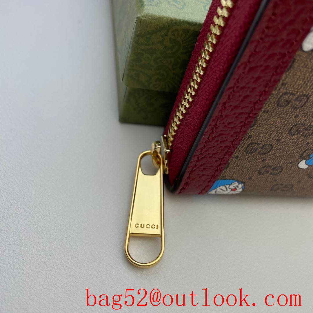 Gucci Doraemon wine Zipper Purse Card Holder Wallet