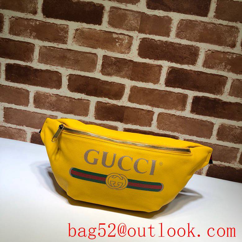 Gucci men yellow real leather GG Logo Belt Purse Bag