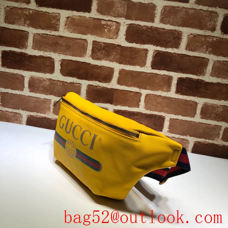 Gucci men yellow real leather GG Logo Belt Purse Bag