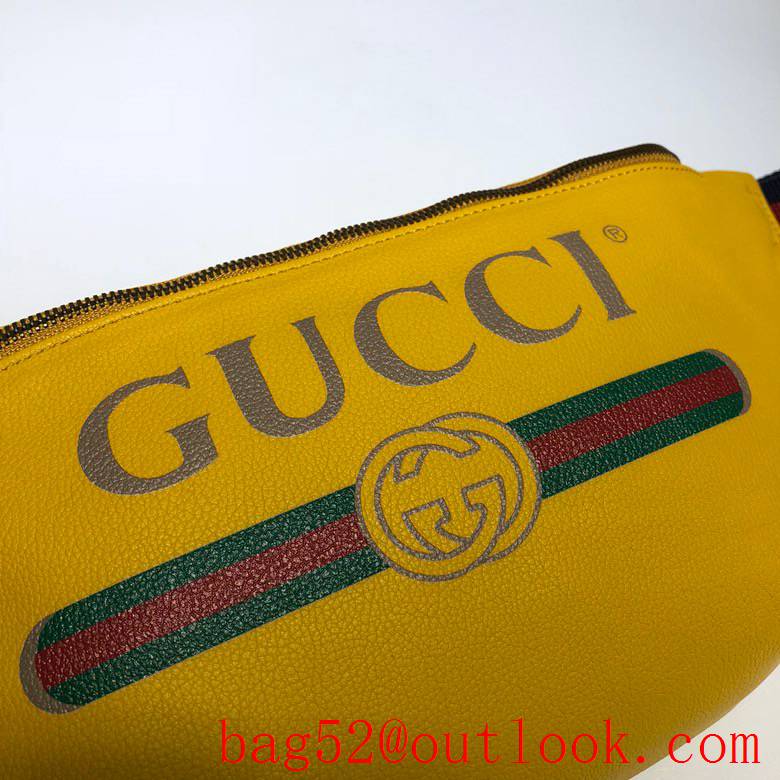 Gucci men yellow real leather GG Logo Belt Purse Bag