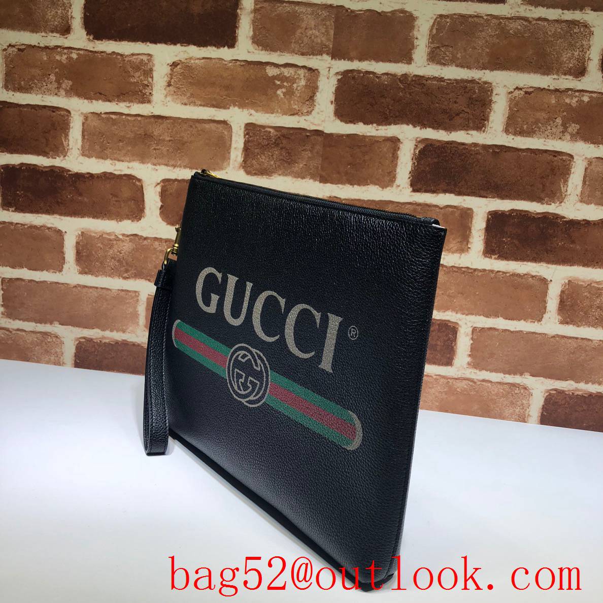 Gucci real leather black zipper Coco Captain Purse Clutch Bag