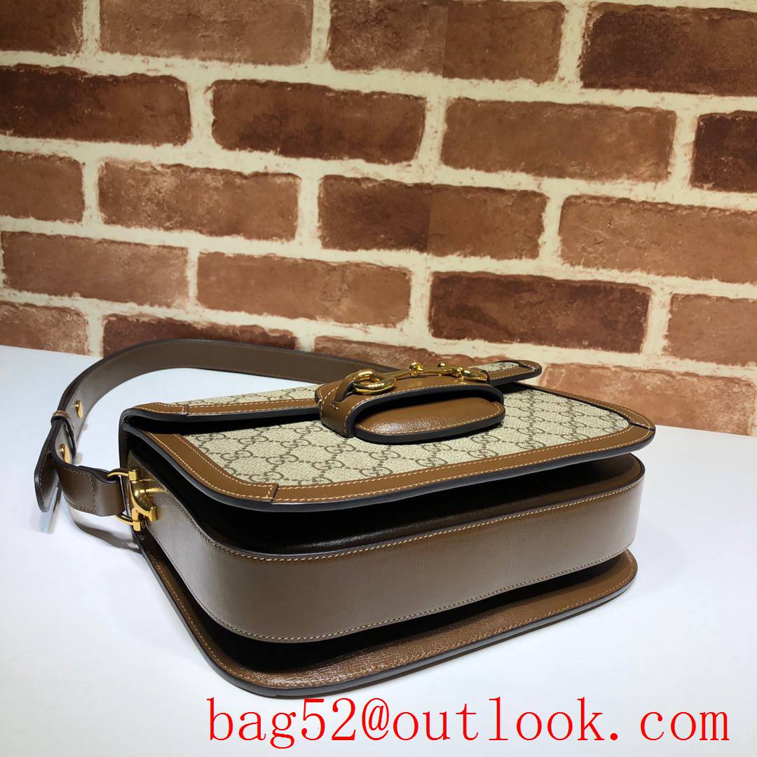 Gucci 1955 Horsebit brown calfskin with Canvas Shoulder Bag purse