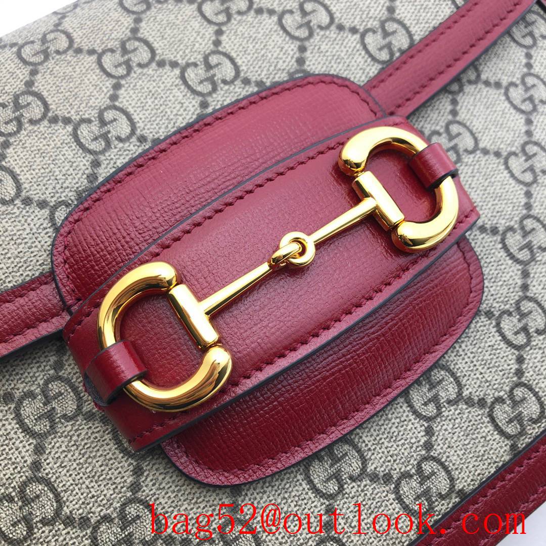 Gucci 1955 Horsebit red calfskin with Canvas Shoulder Bag purse