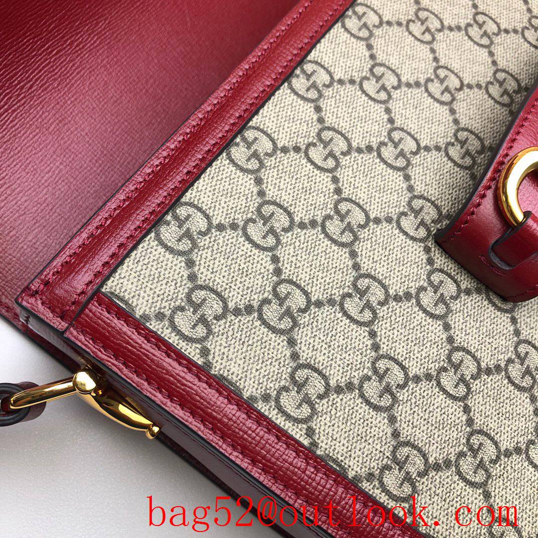 Gucci 1955 Horsebit red calfskin with Canvas Shoulder Bag purse