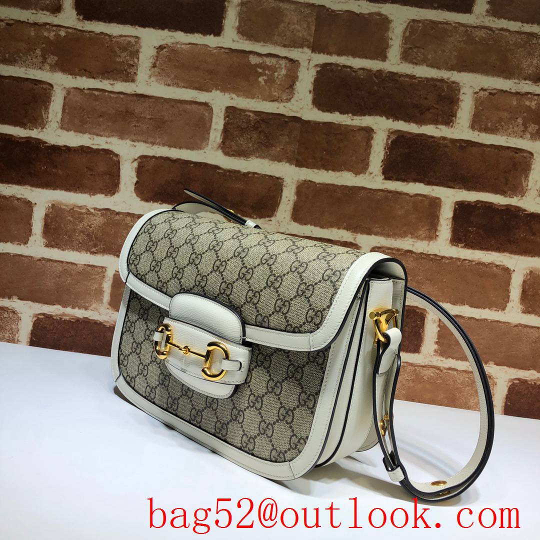 Gucci 1955 Horsebit cream calfskin with Canvas Shoulder Bag purse