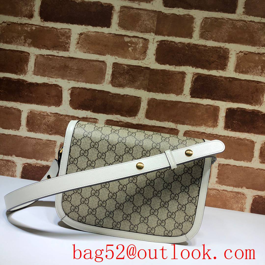 Gucci 1955 Horsebit cream calfskin with Canvas Shoulder Bag purse