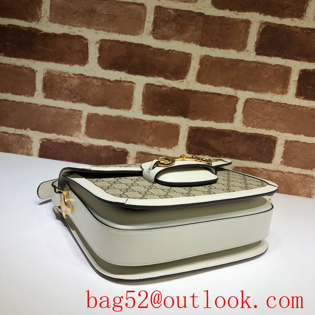 Gucci 1955 Horsebit cream calfskin with Canvas Shoulder Bag purse