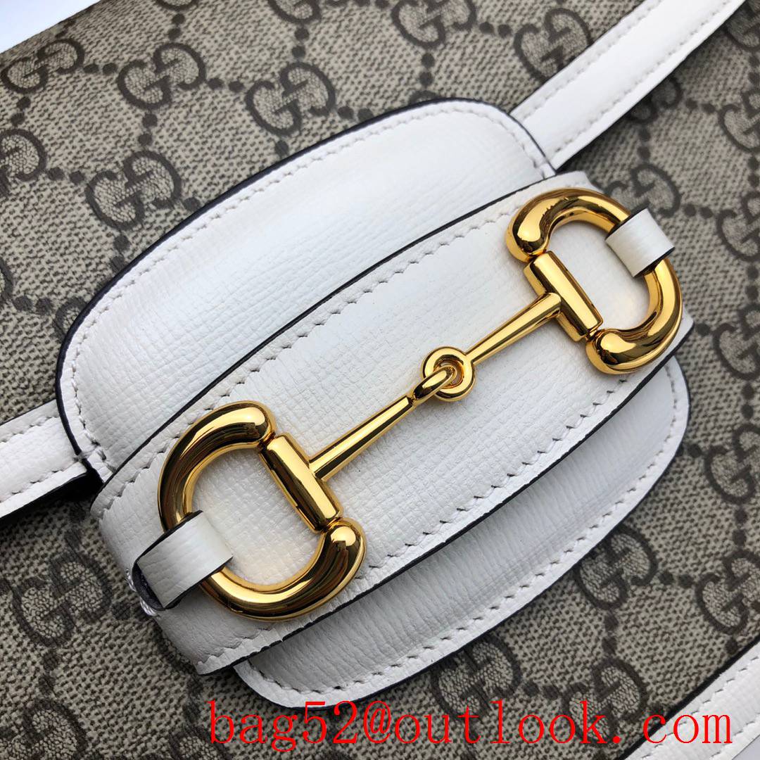 Gucci 1955 Horsebit cream calfskin with Canvas Shoulder Bag purse