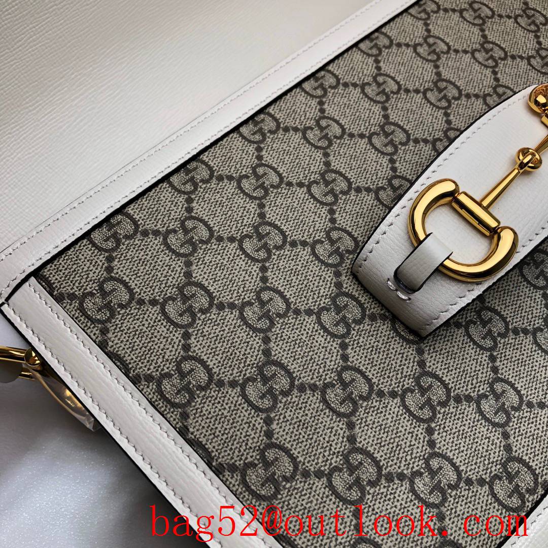 Gucci 1955 Horsebit cream calfskin with Canvas Shoulder Bag purse