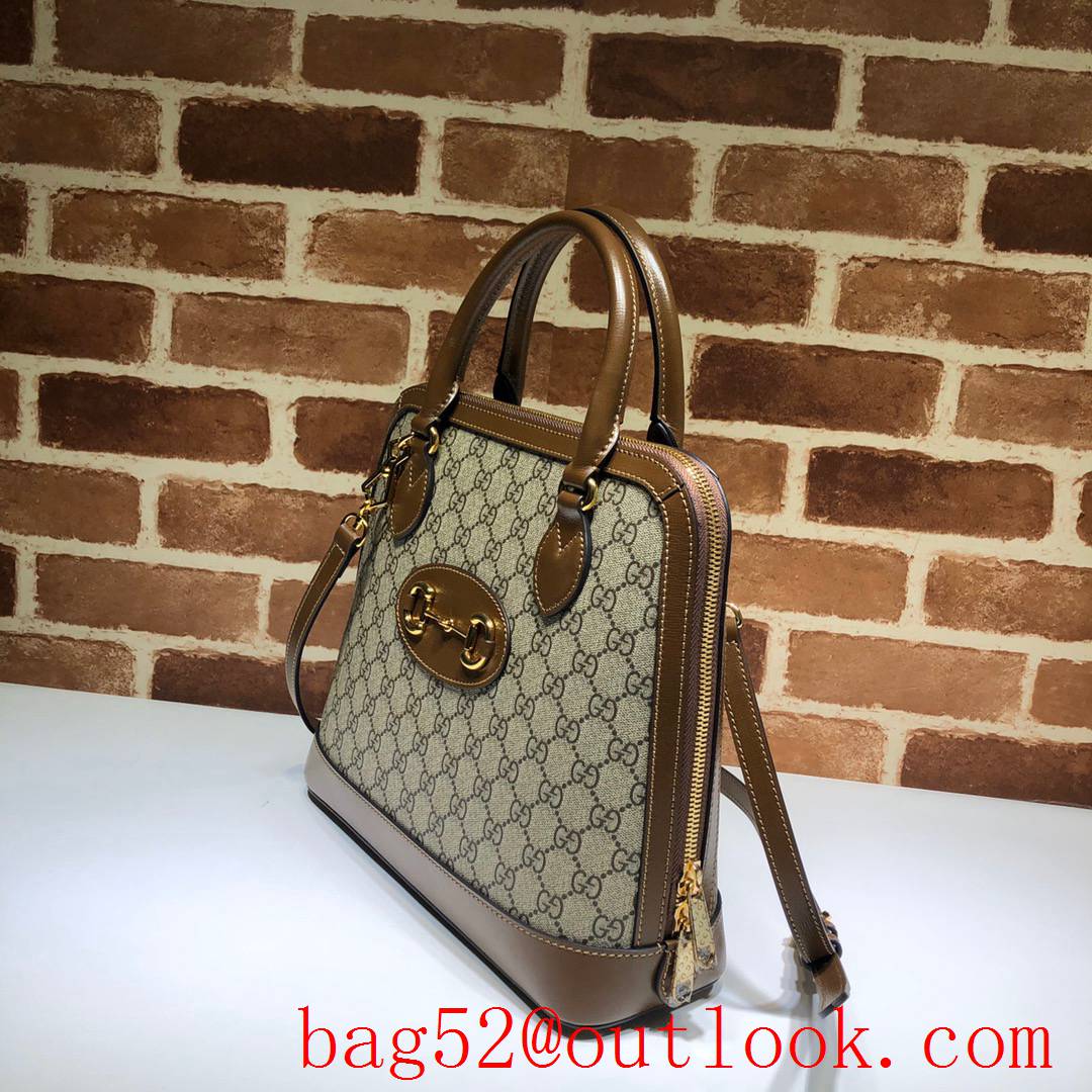 Gucci 1955 Horsebit 30cm brown calfskin with Canvas Shoulder tote Bag