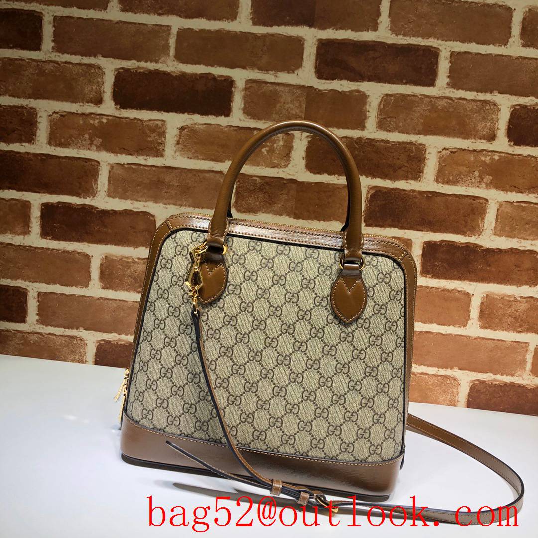 Gucci 1955 Horsebit 30cm brown calfskin with Canvas Shoulder tote Bag