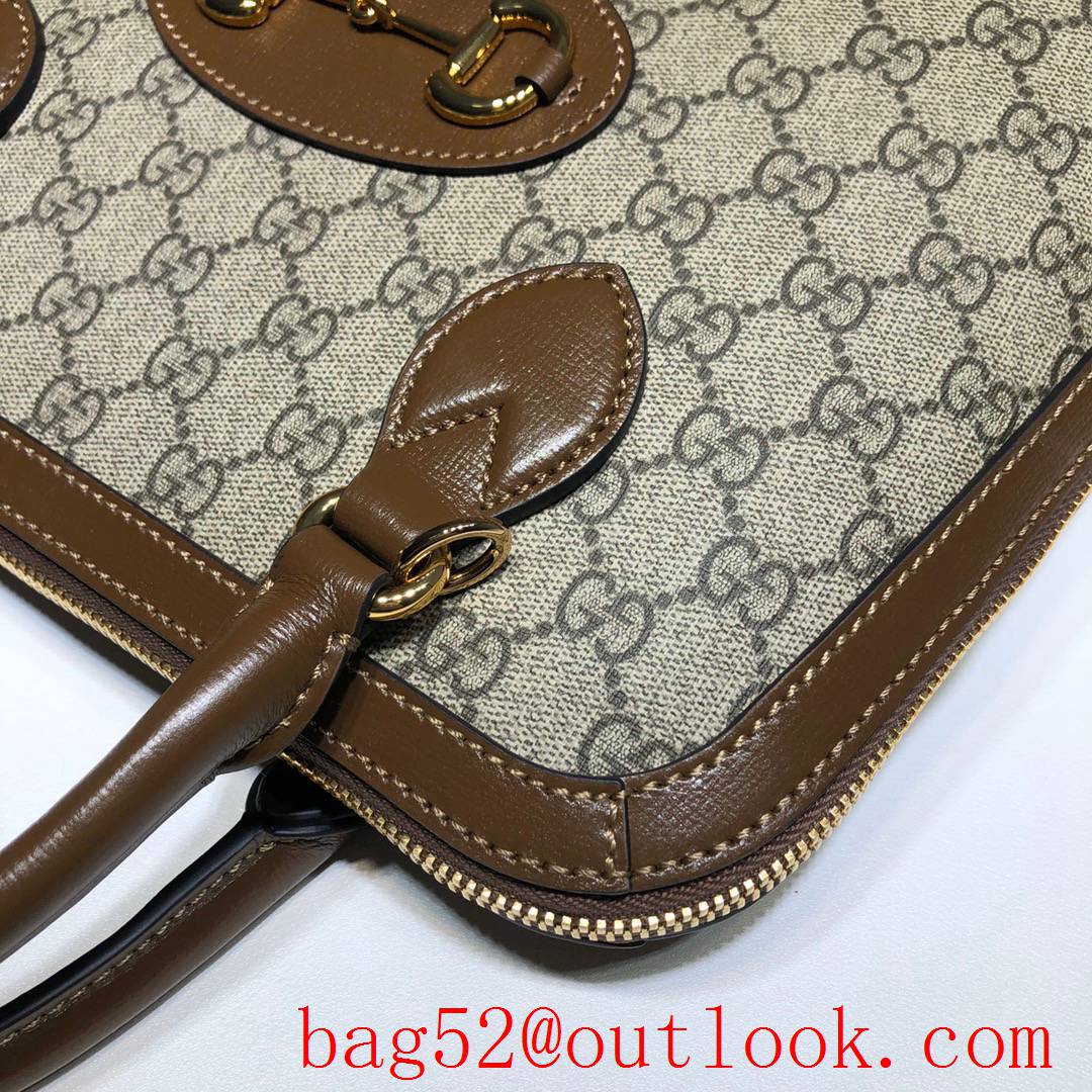 Gucci 1955 Horsebit 30cm brown calfskin with Canvas Shoulder tote Bag