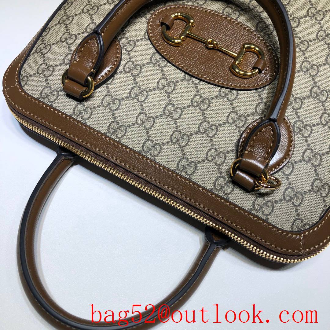 Gucci 1955 Horsebit 30cm brown calfskin with Canvas Shoulder tote Bag