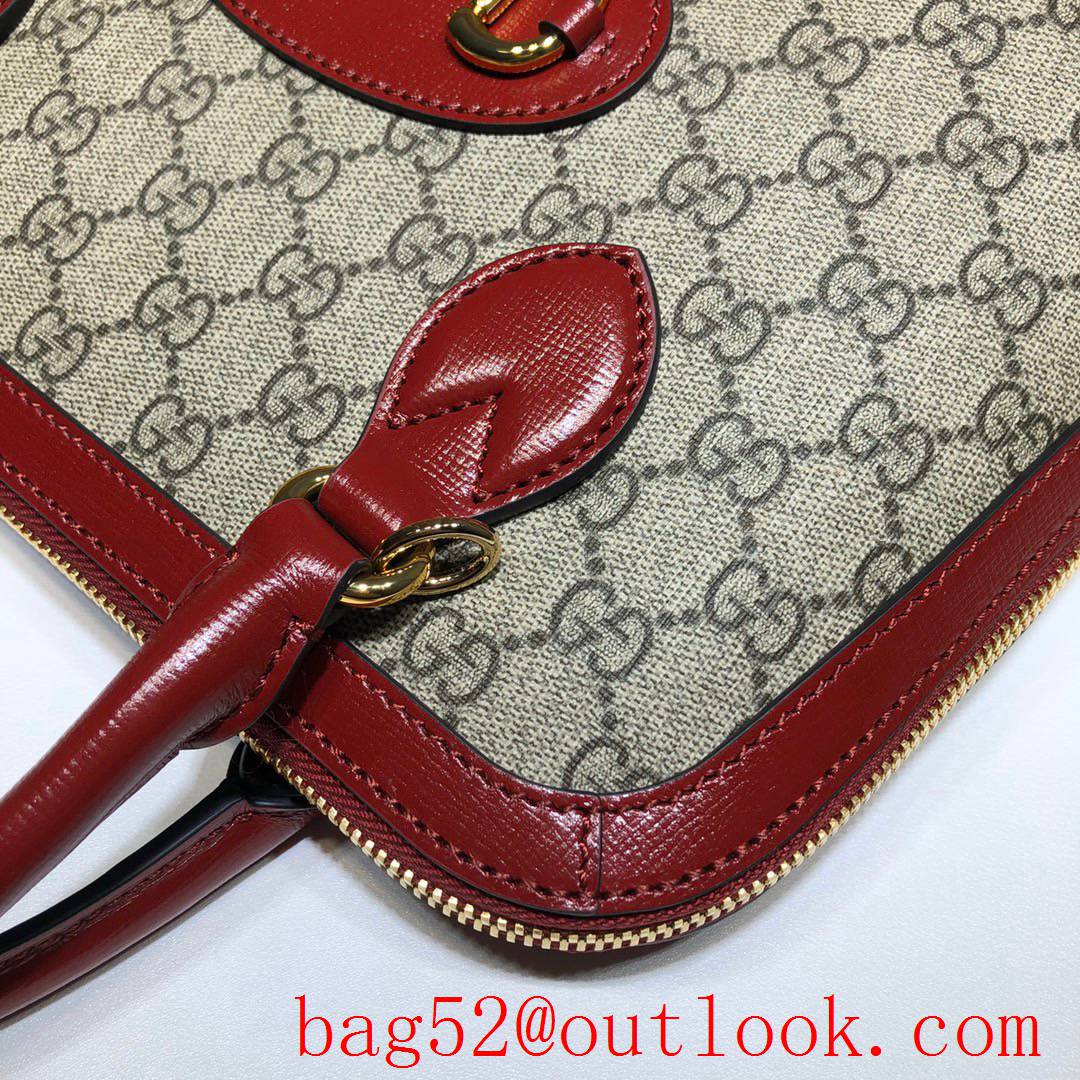 Gucci 1955 Horsebit 30cm red calfskin with Canvas Shoulder tote Bag