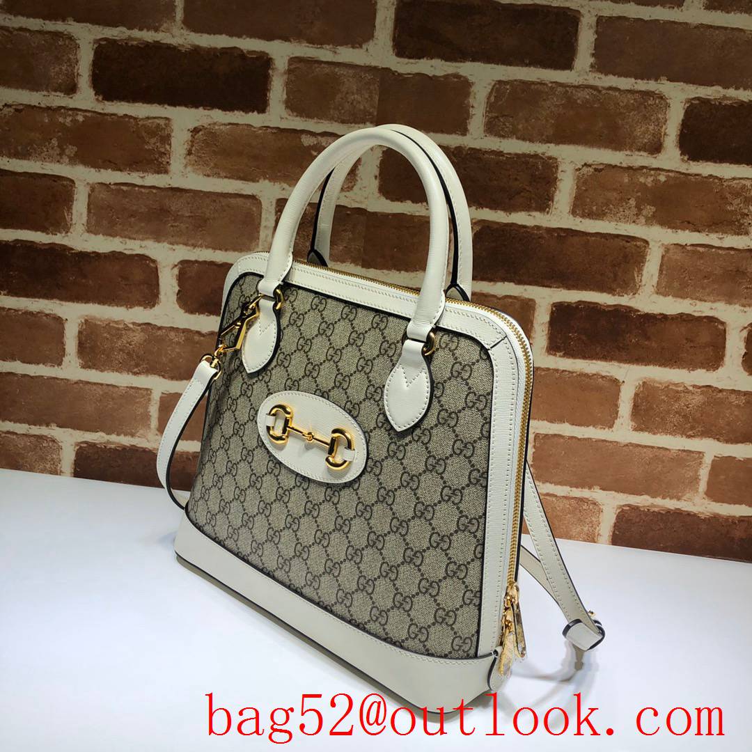 Gucci 1955 Horsebit 30cm cream calfskin with Canvas Shoulder tote Bag