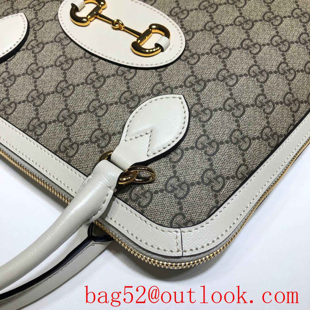 Gucci 1955 Horsebit 30cm cream calfskin with Canvas Shoulder tote Bag