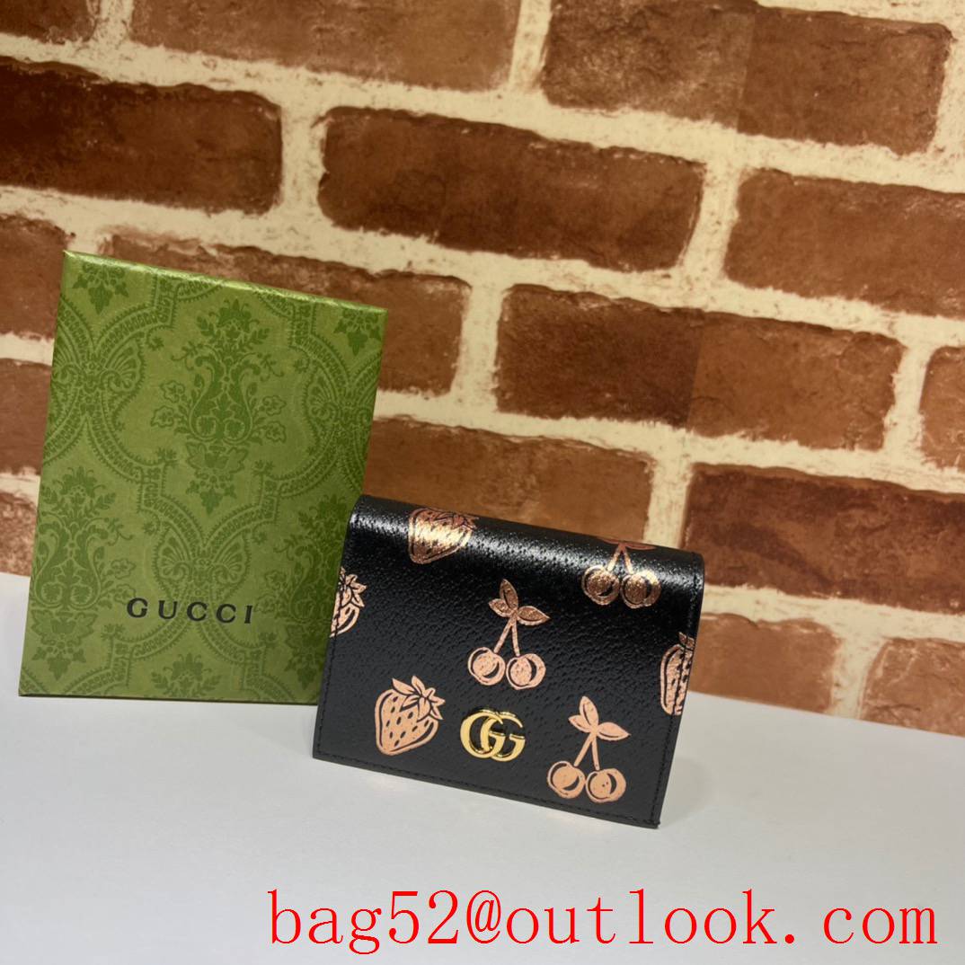 Gucci GG small black calfskin Fruits Purse Card Holder Wallet