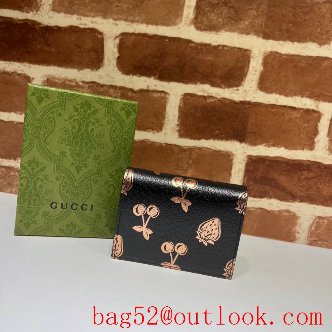 Gucci GG small black calfskin Fruits Purse Card Holder Wallet