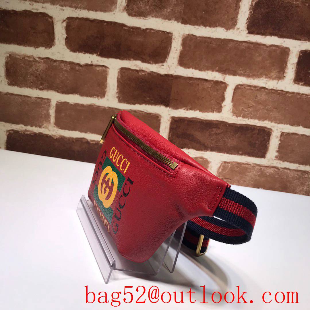 Gucci men red Calfskin small GG Logo Belt Bag Purse