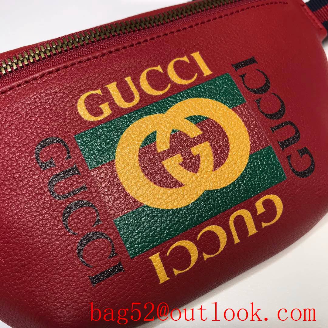 Gucci men red Calfskin small GG Logo Belt Bag Purse