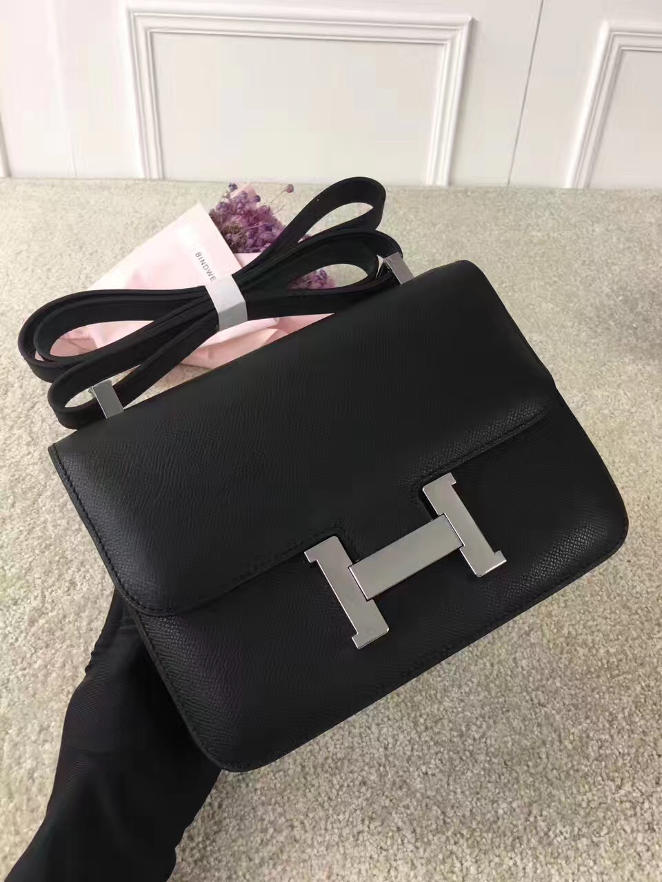 Hermes Constance top leather black handbags
