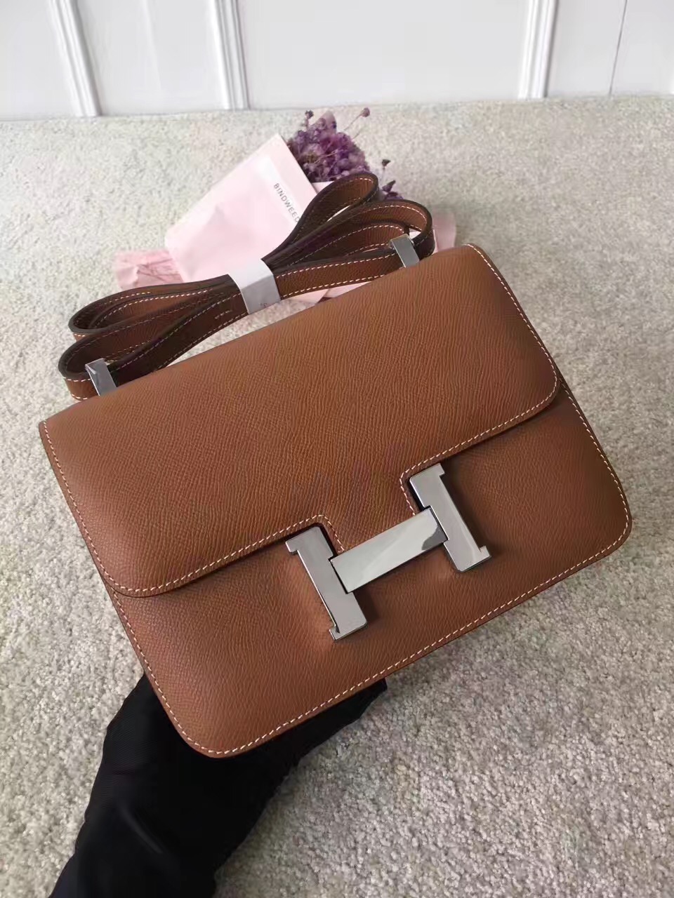 Hermes Constance top leather tan handbags