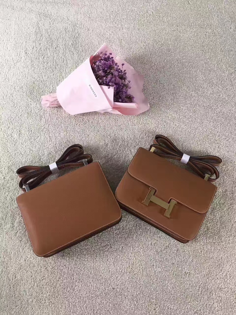 Hermes Constance top leather tan handbags