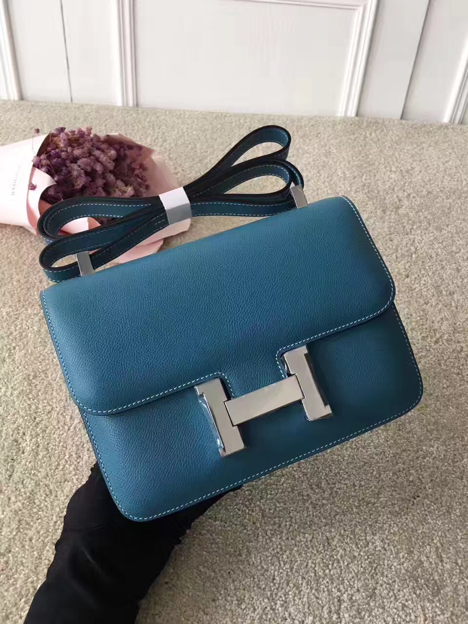 Hermes Constance top leather blue handbags