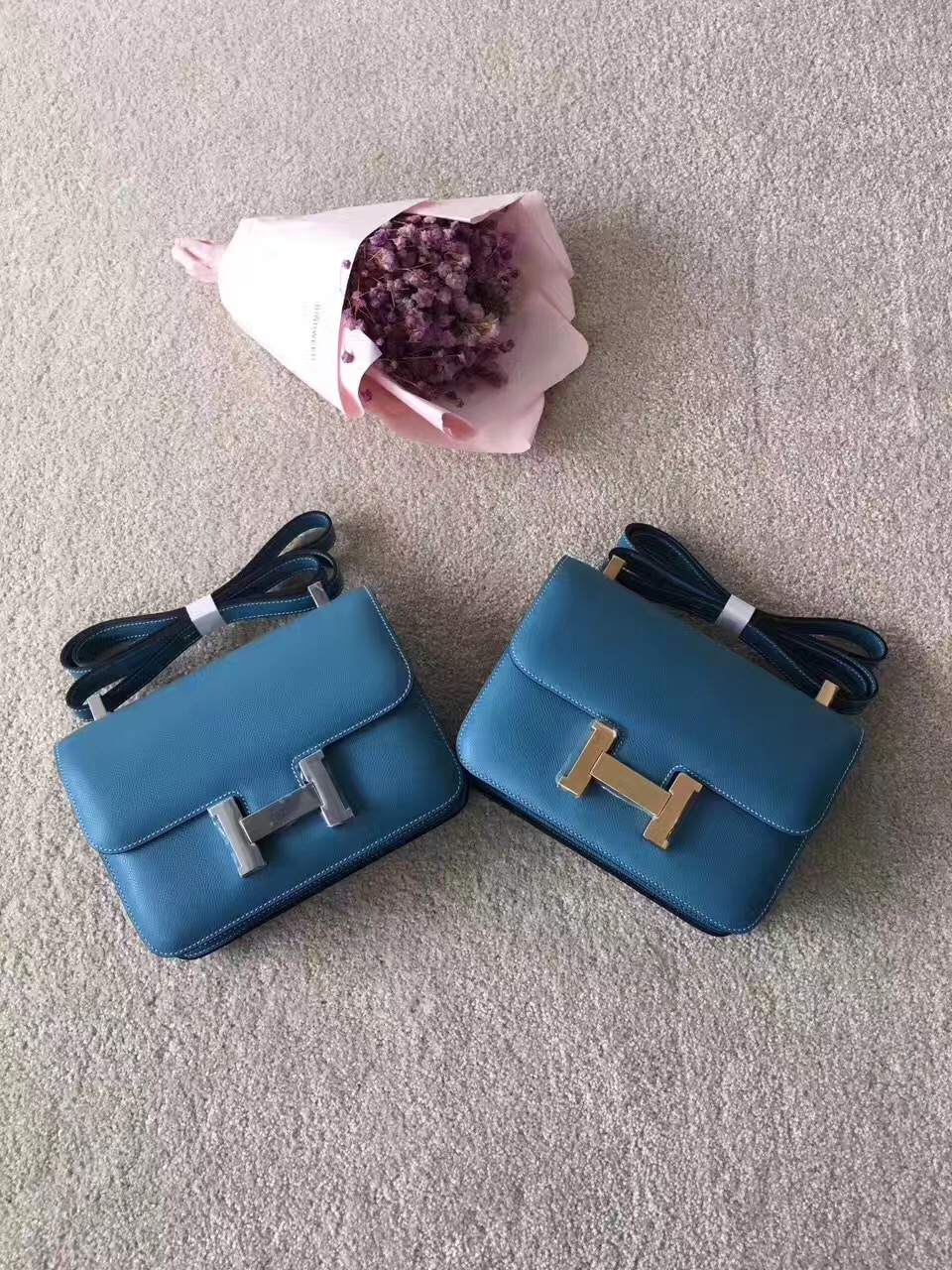 Hermes Constance top leather blue handbags