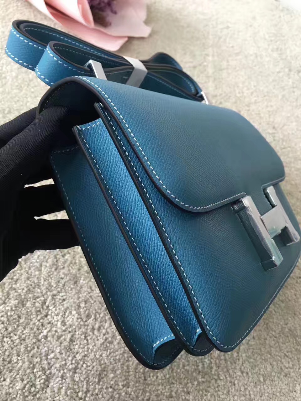 Hermes Constance top leather blue handbags