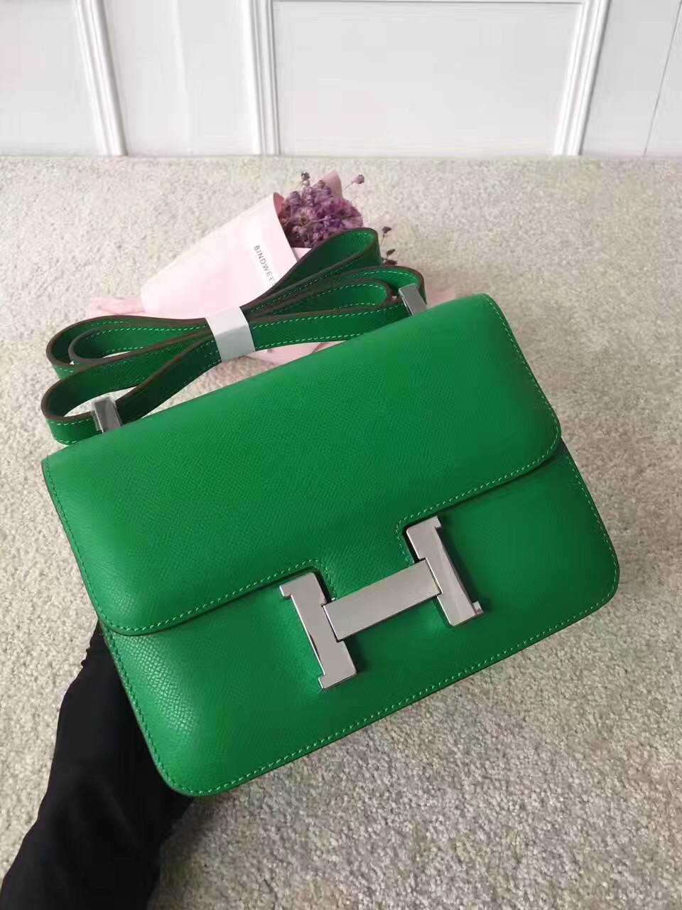 Hermes Constance top leather green handbags