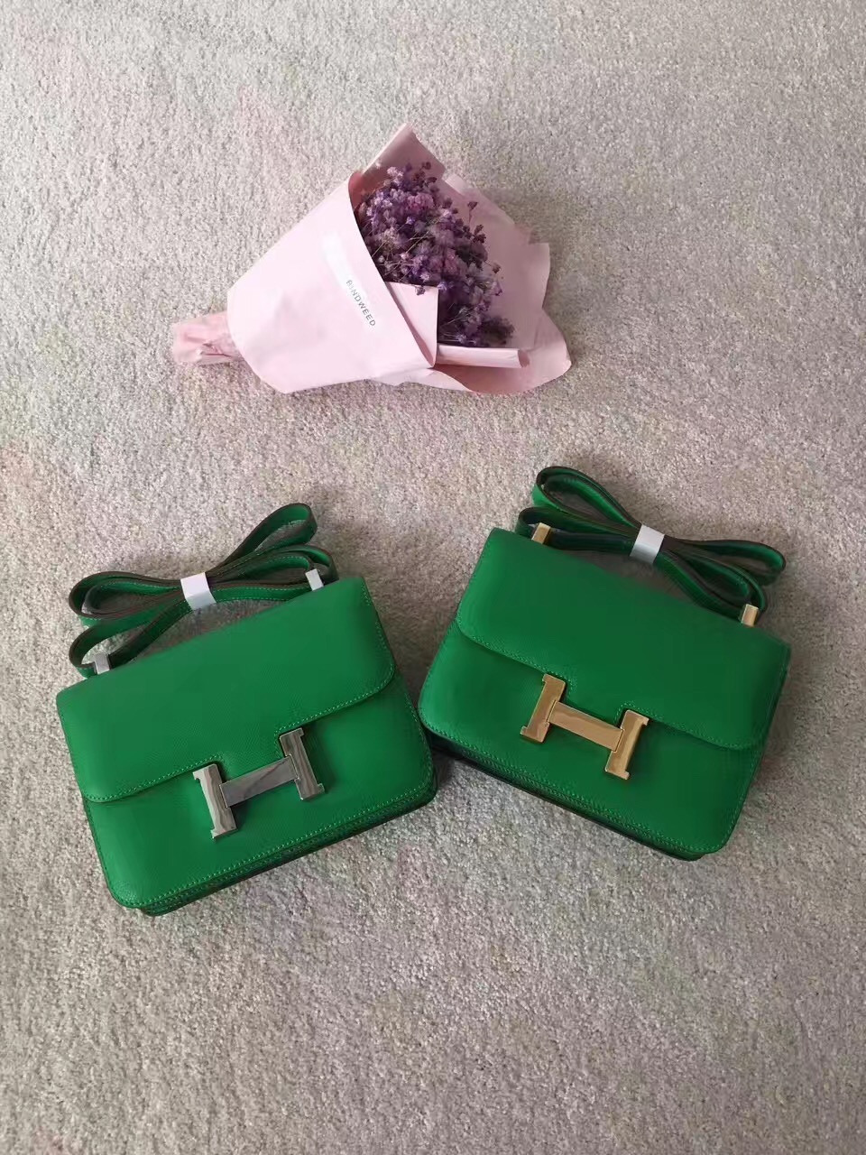 Hermes Constance top leather green handbags