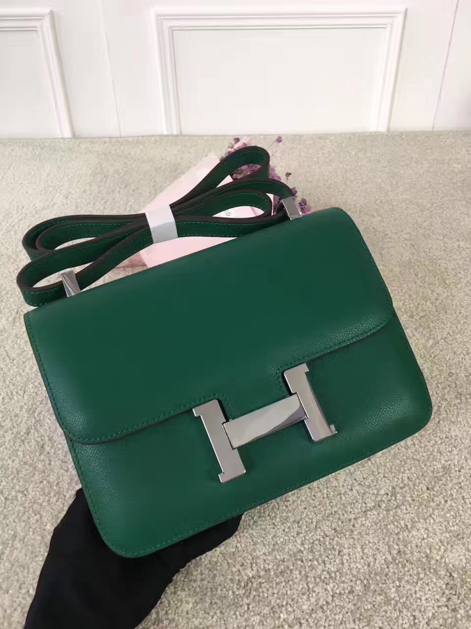 Hermes Constance top leather green handbags