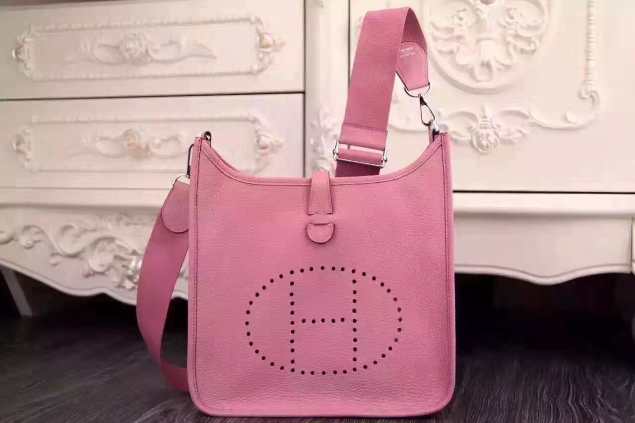 Hermes 28cm Evelyne pink top leather shoulder handbags