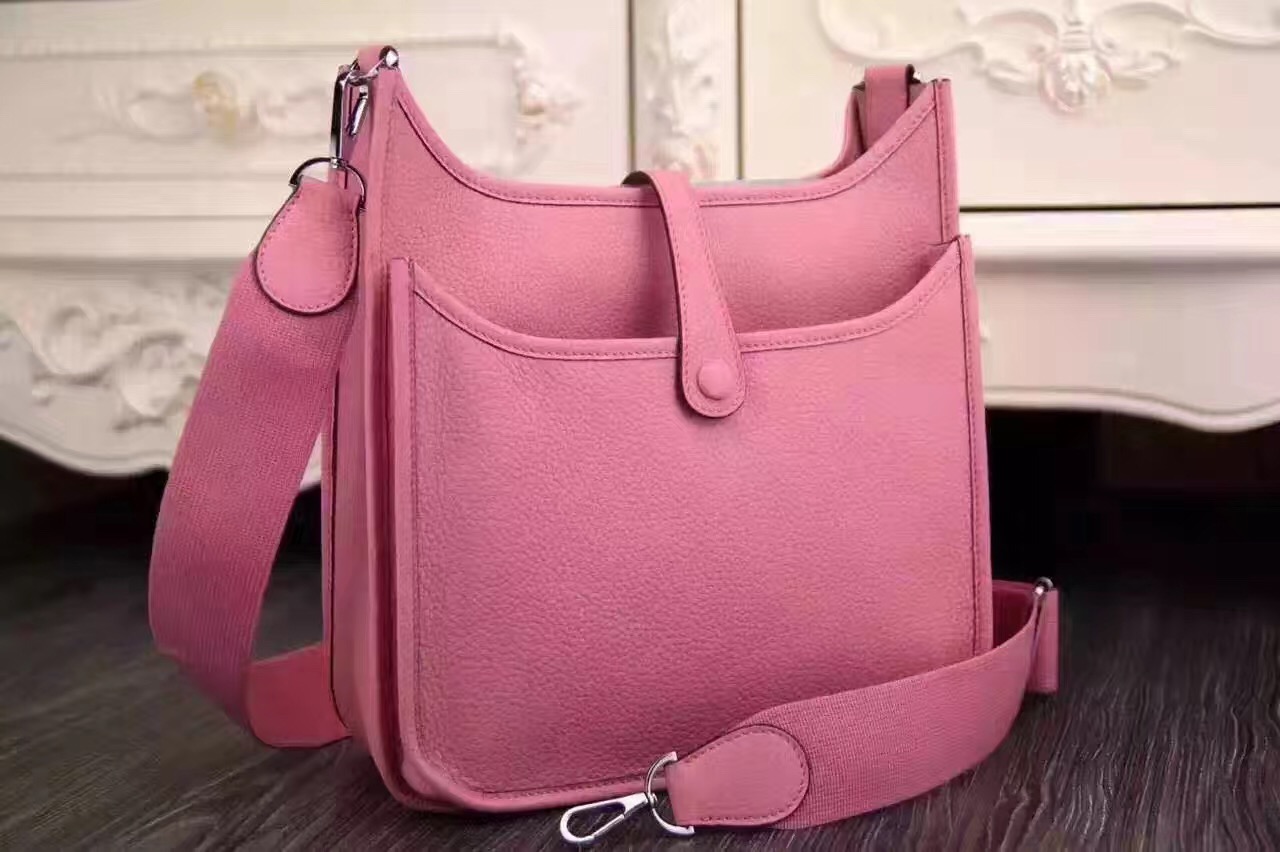 Hermes 28cm Evelyne pink top leather shoulder handbags