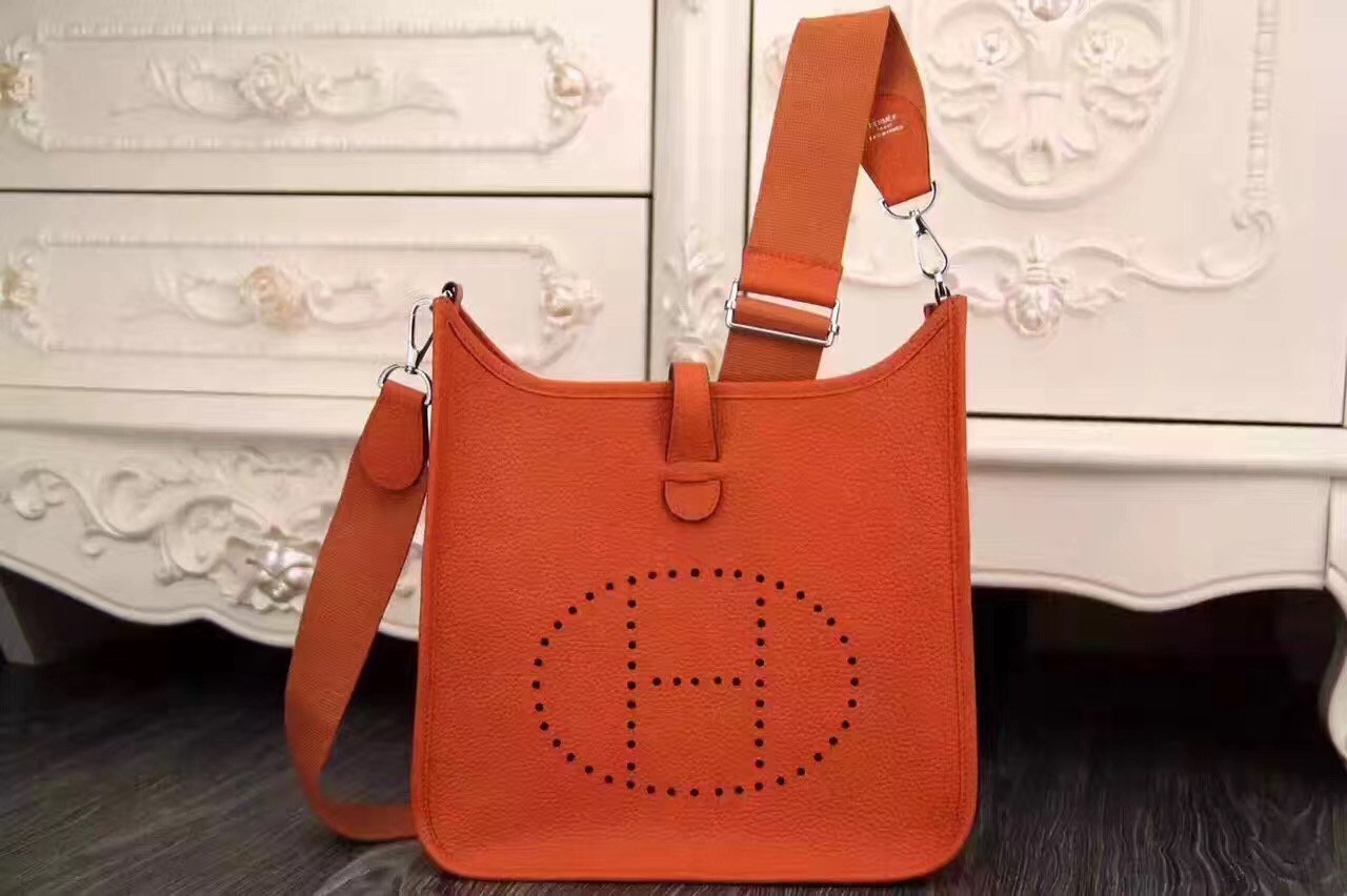 Hermes 28cm Evelyne orange top leather shoulder handbags