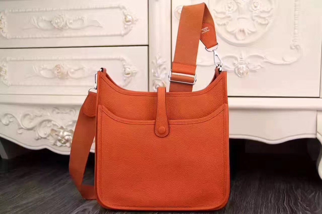 Hermes 28cm Evelyne orange top leather shoulder handbags