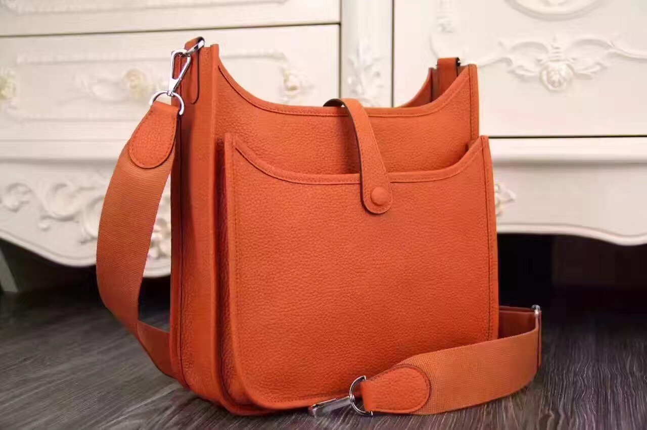 Hermes 28cm Evelyne orange top leather shoulder handbags