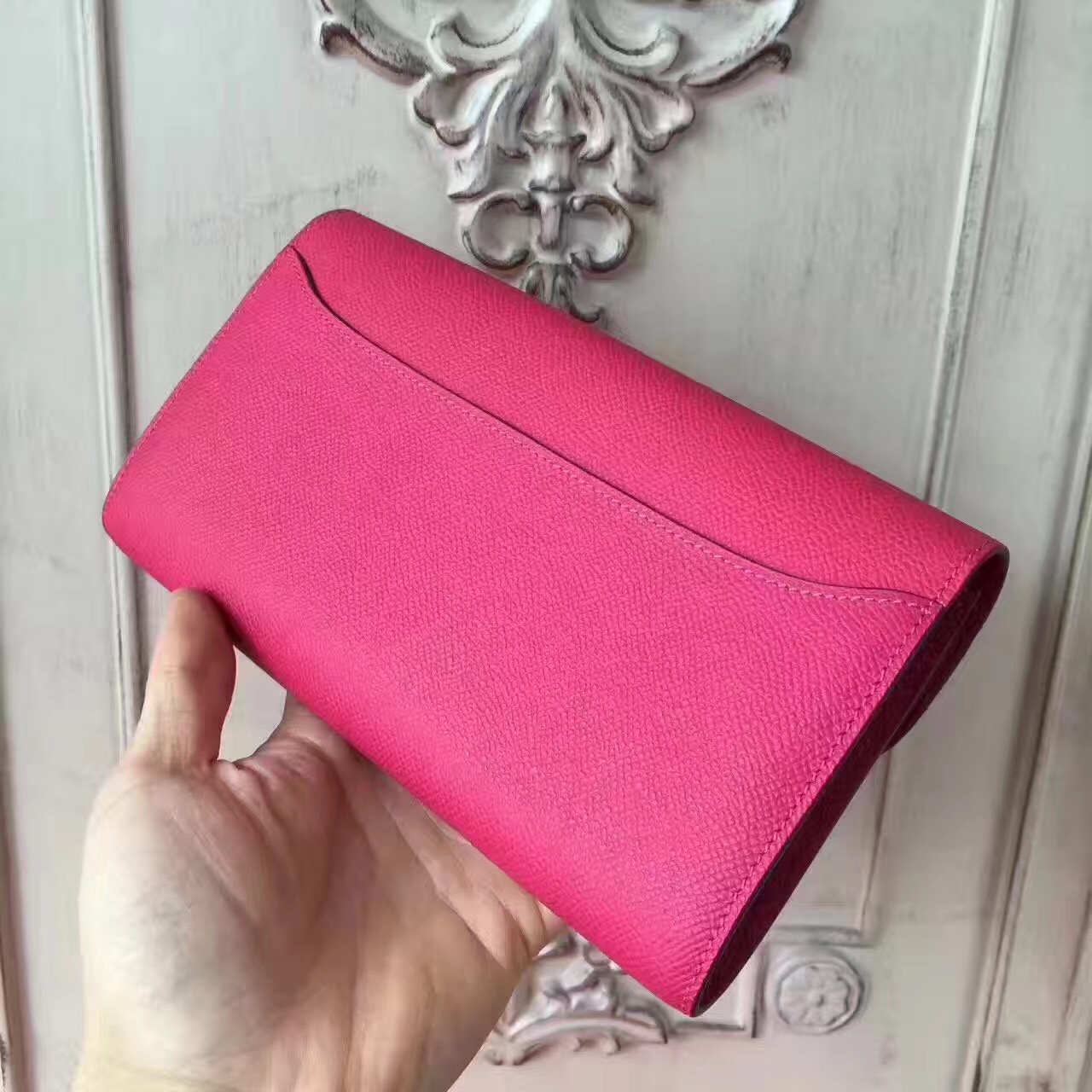 Hermes large Constance rose top leather red wallet handbags