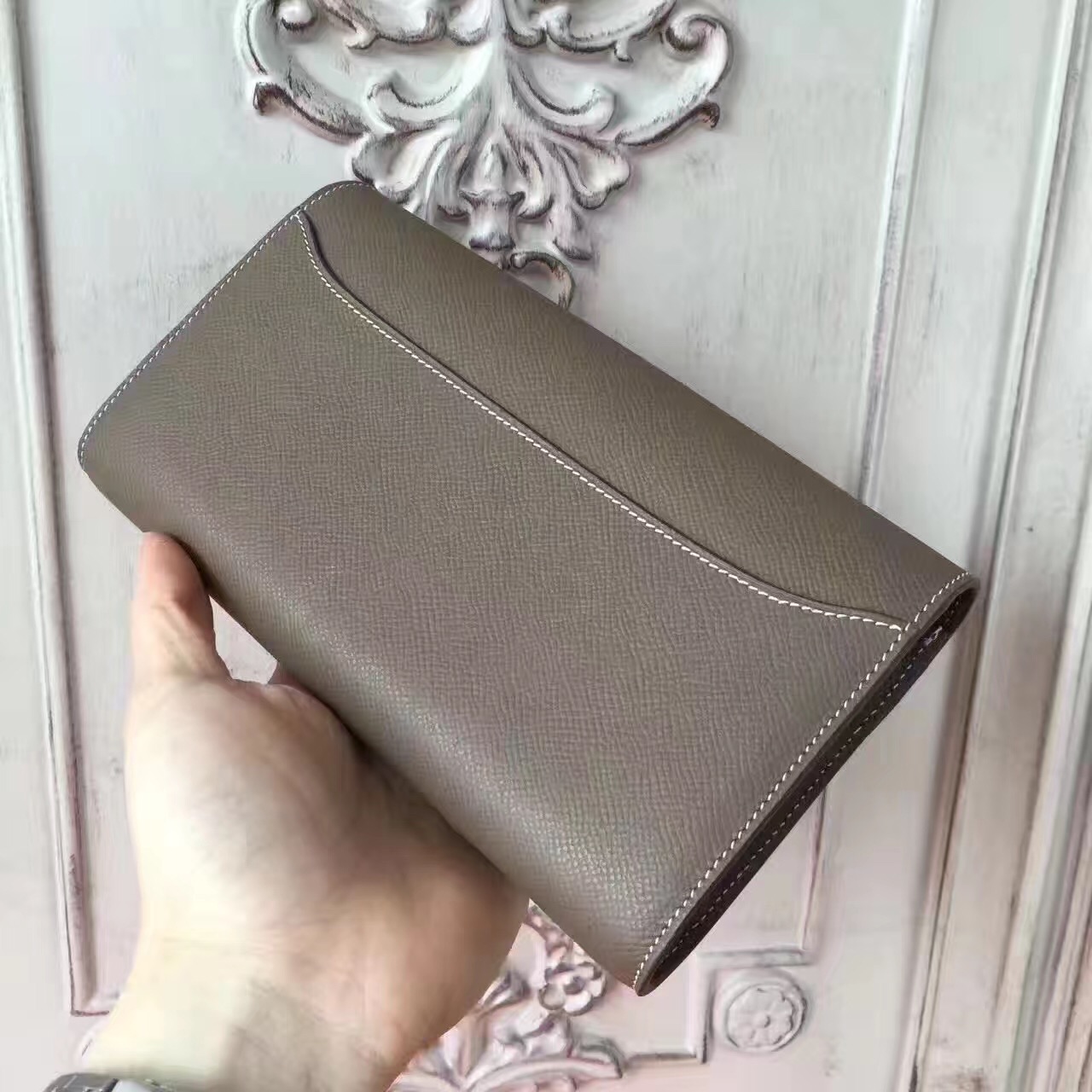 Hermes large Constance gray top leather wallet handbags