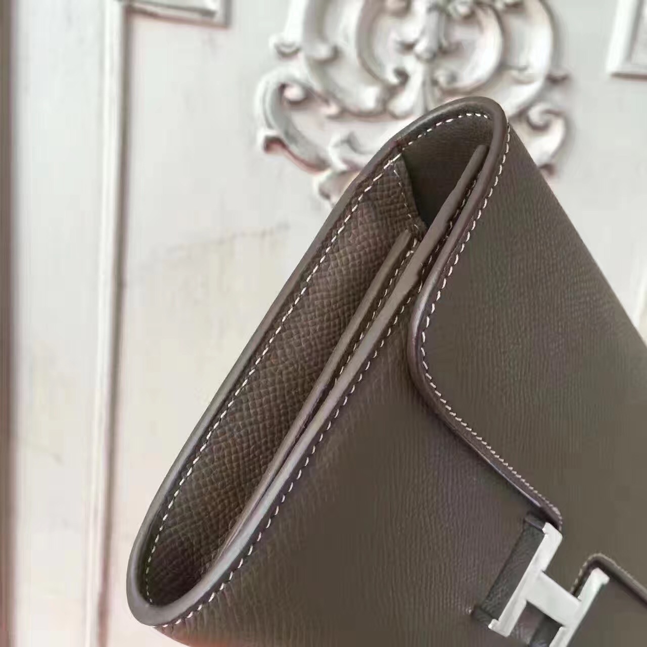 Hermes large Constance gray top leather wallet handbags