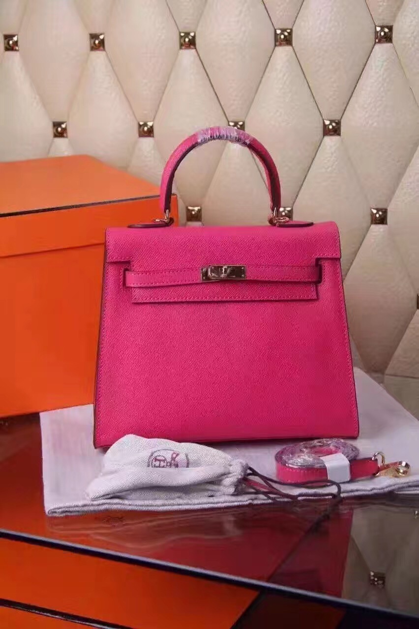 Hermes small Epsom red Kelly rose handbags