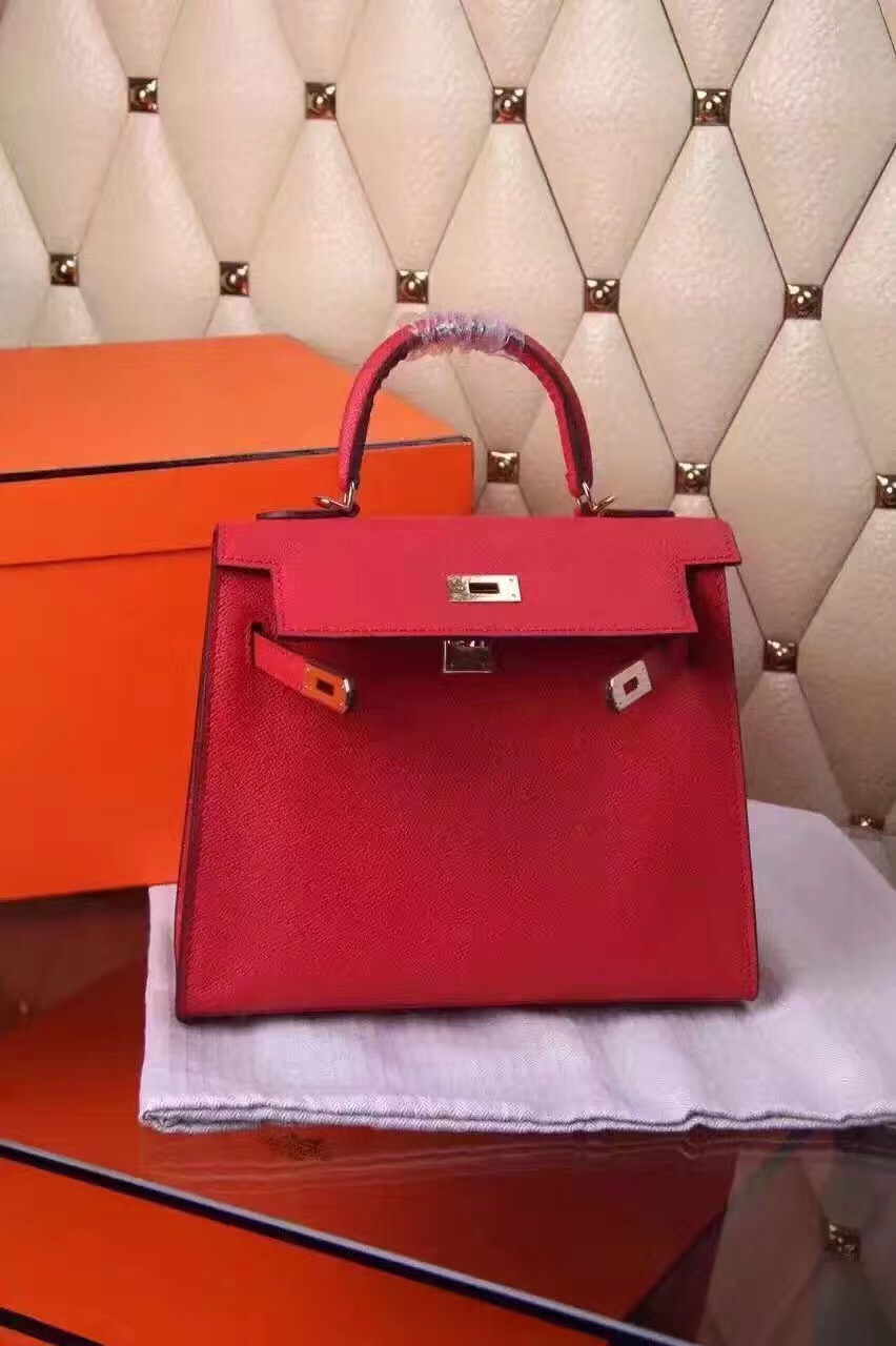 Hermes small Epsom Kelly red handbags