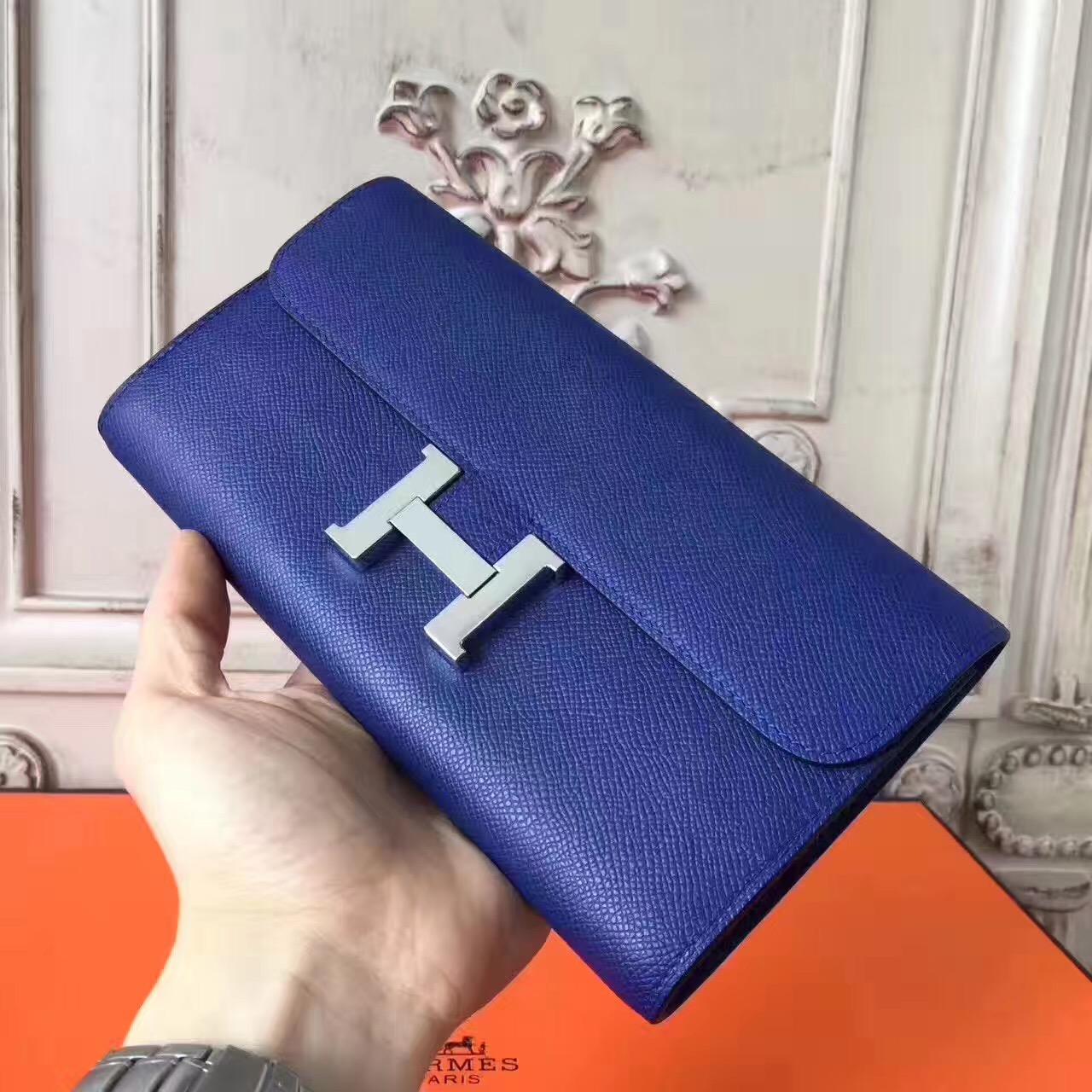 Hermes large Constance navy top leather wallet handbags